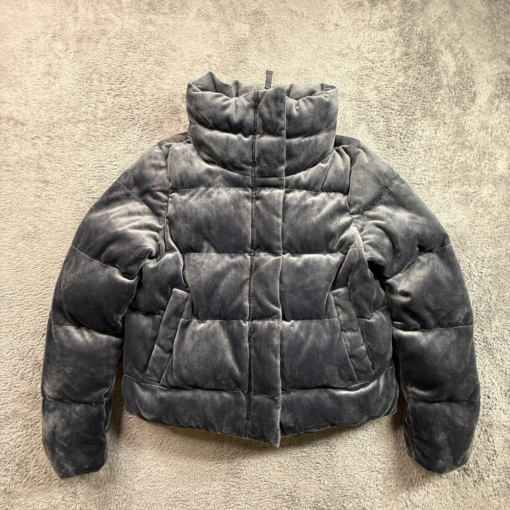 Abercrombie & Fitch Puffer Jacket Womens XS Gray Excellent Velvet Funnel Neck